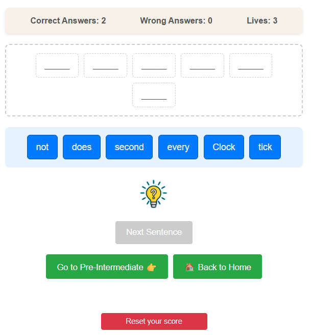 Sort My Sentence Scoreboard